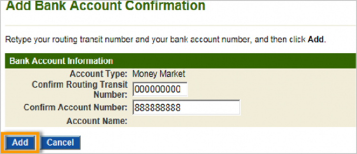 Add Bank Account Confirmation